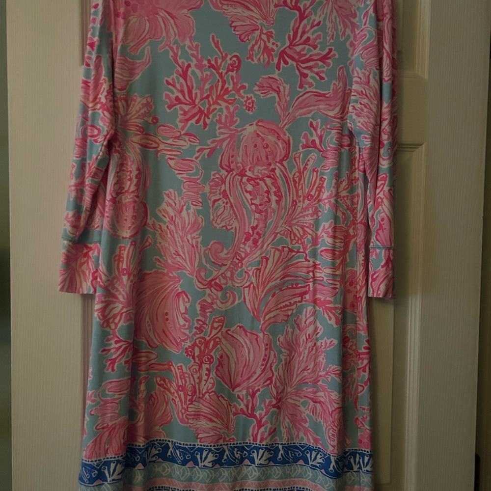 LILLY PULITZER Sophie Dress Seasalt Blue Shell We Dance 3/4 Sleeve - Picture 2 of 7